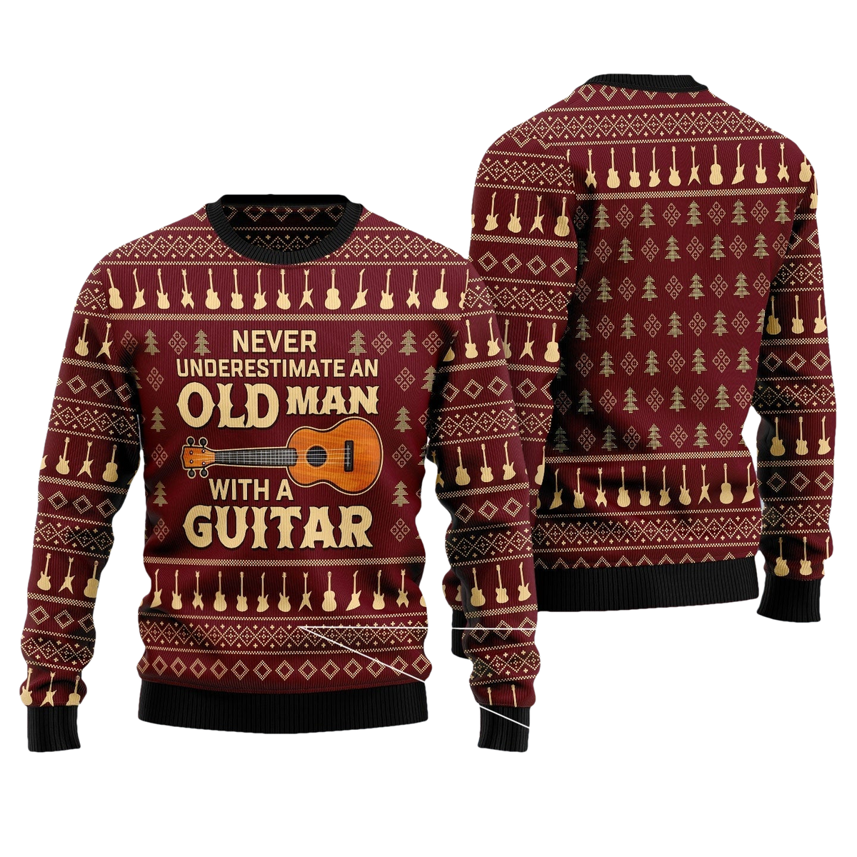 Never Underestimate An Old Man With Guitar Ugly Xmas Sweater - Moonbestprint