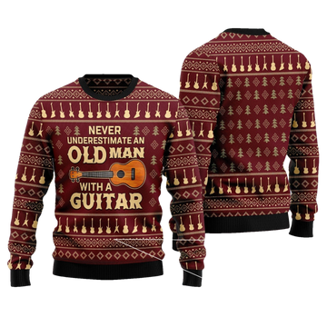 Never Underestimate An Old Man With Guitar Ugly Xmas Sweater - Moonbestprint