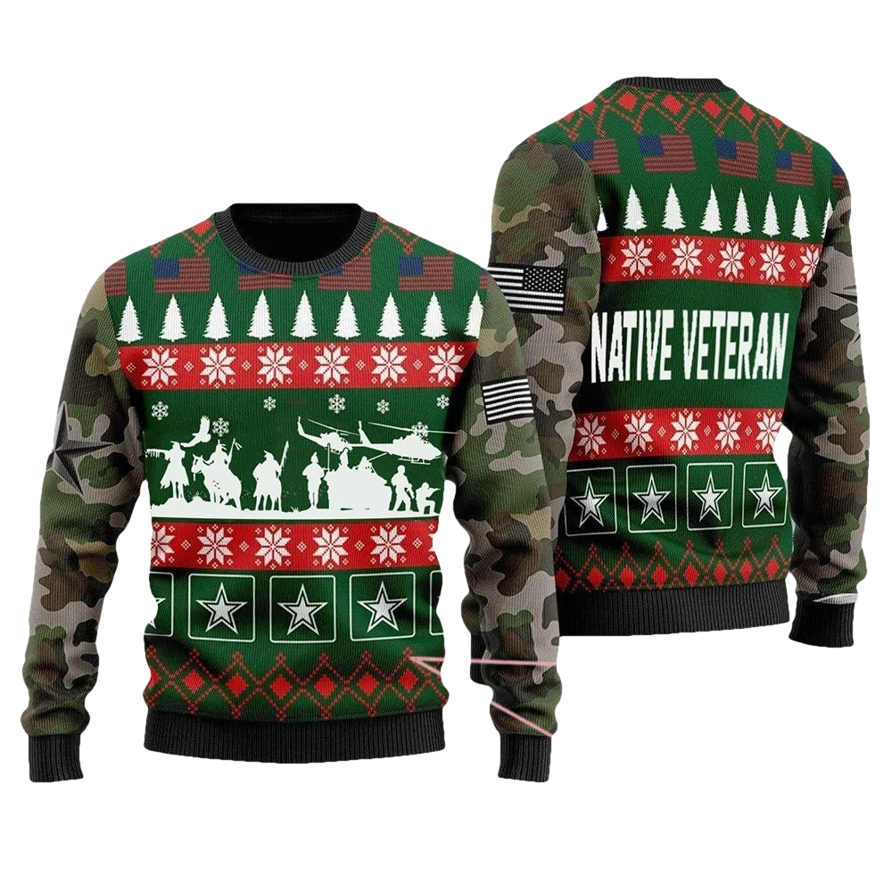Native Veteran US Army Camo Ugly Christmas Sweater - Moonbestprint