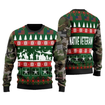 Native Veteran US Army Camo Ugly Christmas Sweater - Moonbestprint