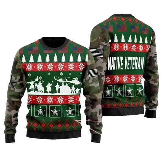 Native Veteran US Army Camo Ugly Christmas Sweater - Moonbestprint