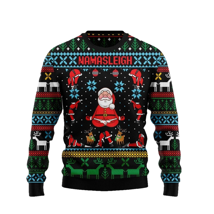 Namasleigh Santa Yoga Pose Ugly Christmas Sweater - Moonbestprint
