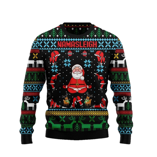 Namasleigh Santa Yoga Pose Ugly Christmas Sweater - Moonbestprint