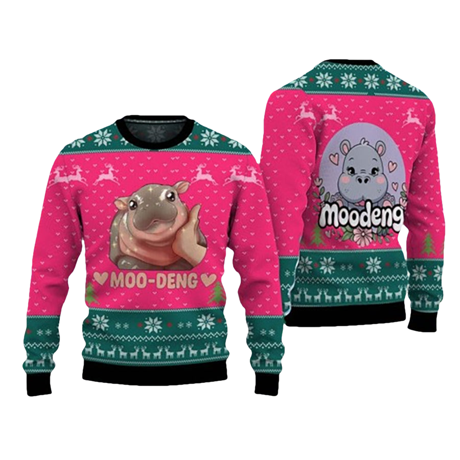 Moo Deng Ugly Christmas Sweater - Moonbestprint