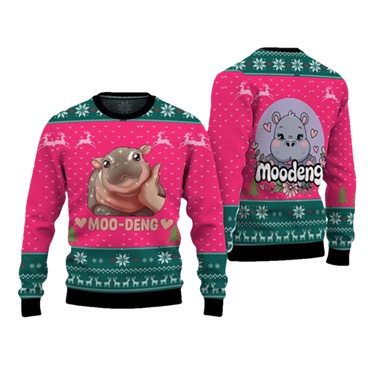 Moo Deng Ugly Christmas Sweater - Moonbestprint