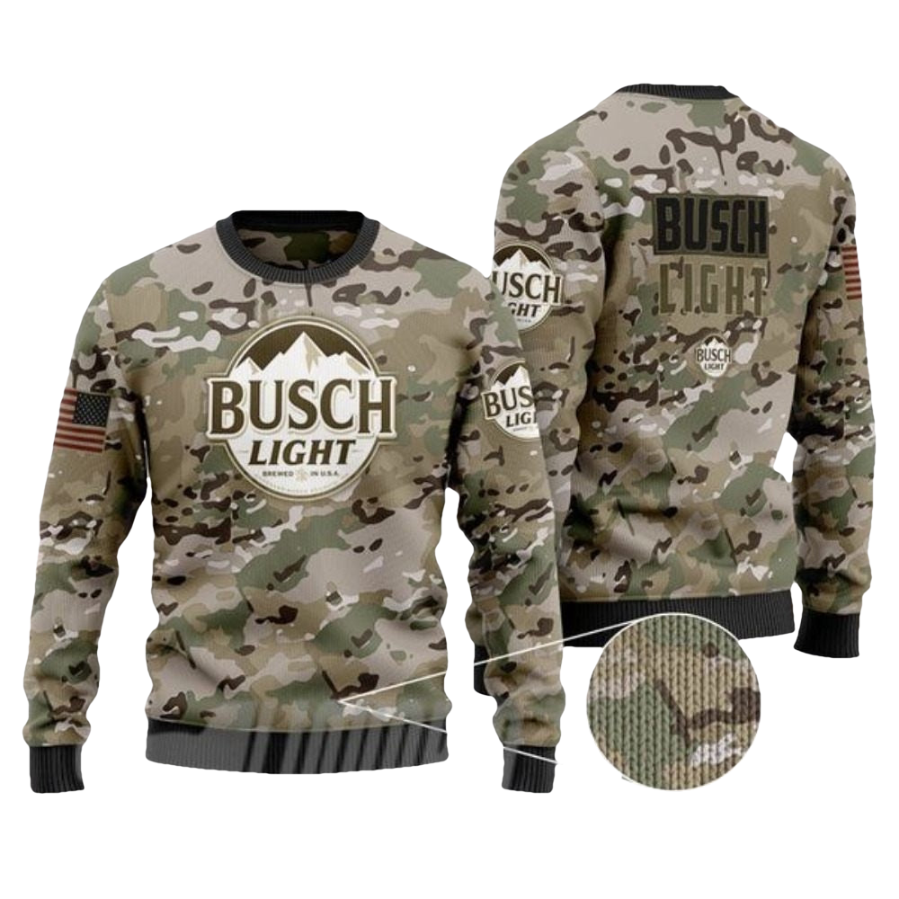 Military Camouflage Busch Light Beer Ugly Sweater - Moonbestprint