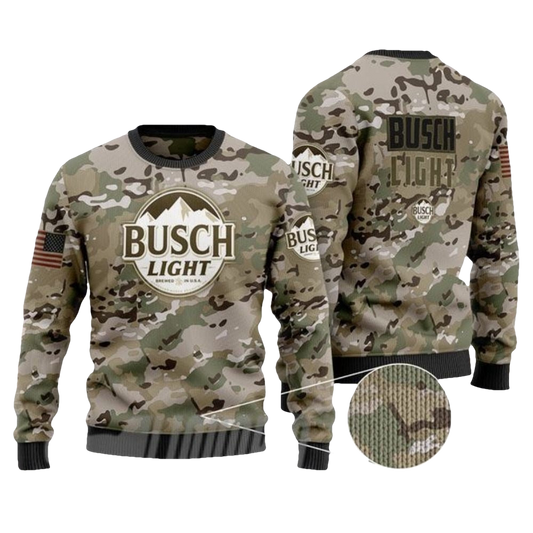 Military Camouflage Busch Light Beer Ugly Sweater - Moonbestprint