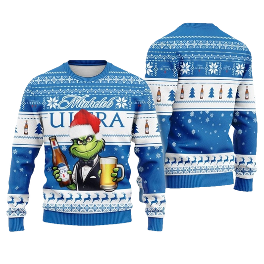Michelob Ultra Beer Grinch Christmas Ugly Sweater - Moonbestprint