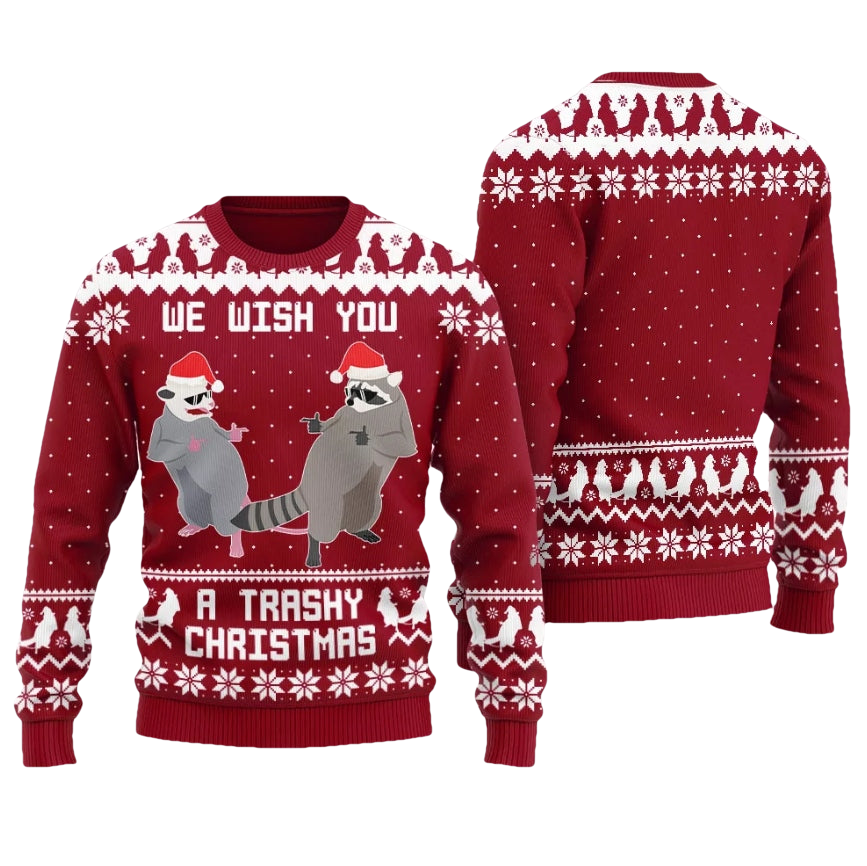 Merry Trashy Christmas Racoon Ugly Christmas Sweater - Moonbestprint