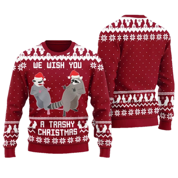 Merry Trashy Christmas Racoon Ugly Christmas Sweater - Moonbestprint