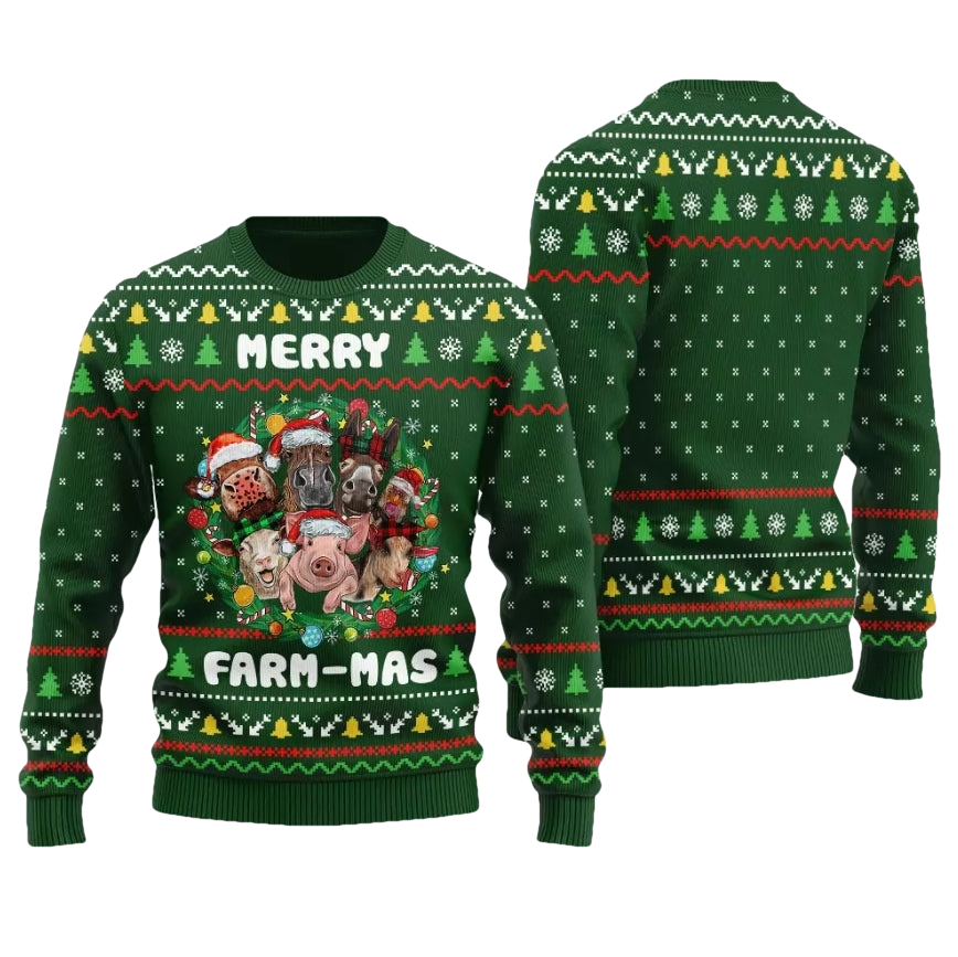 Merry Farmmas Farm Animal Ugly Christmas Sweater - Moonbestprint