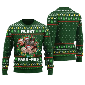 Merry Farmmas Farm Animal Ugly Christmas Sweater - Moonbestprint