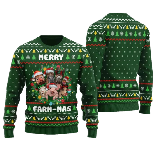 Merry Farmmas Farm Animal Ugly Christmas Sweater - Moonbestprint