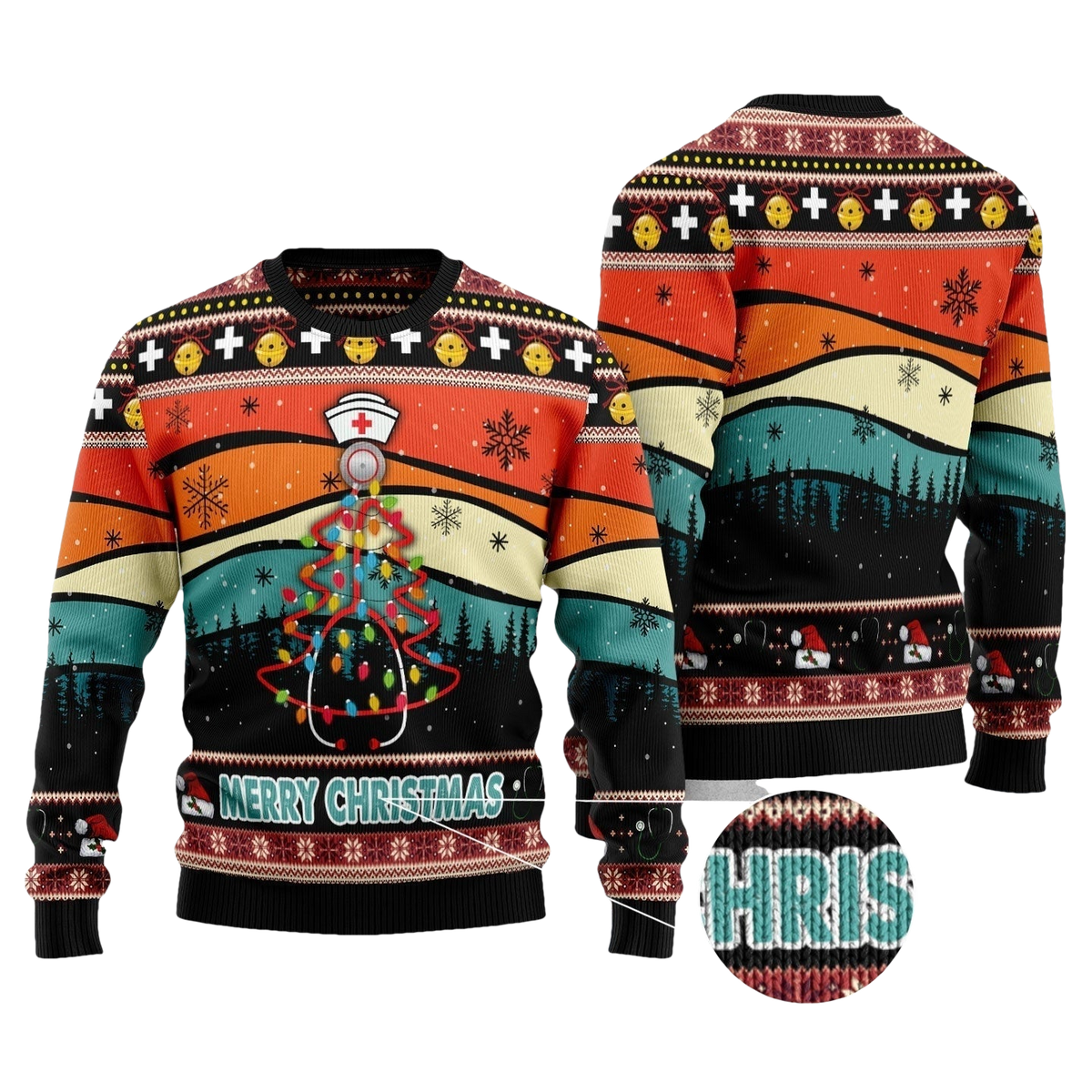 Merry Christmas Nurse Stethoscope Xmas Tree Ugly Sweater - Moonbestprint