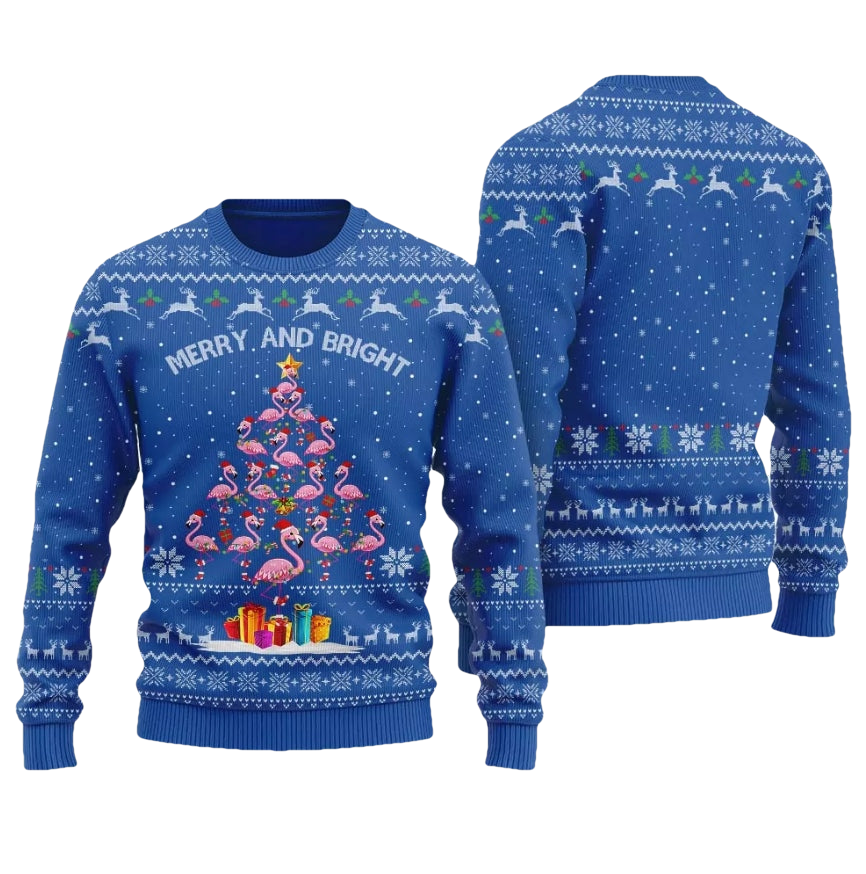 Merry and Bright Flamingo Ugly Sweater - Moonbestprint
