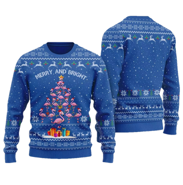 Merry and Bright Flamingo Ugly Sweater - Moonbestprint