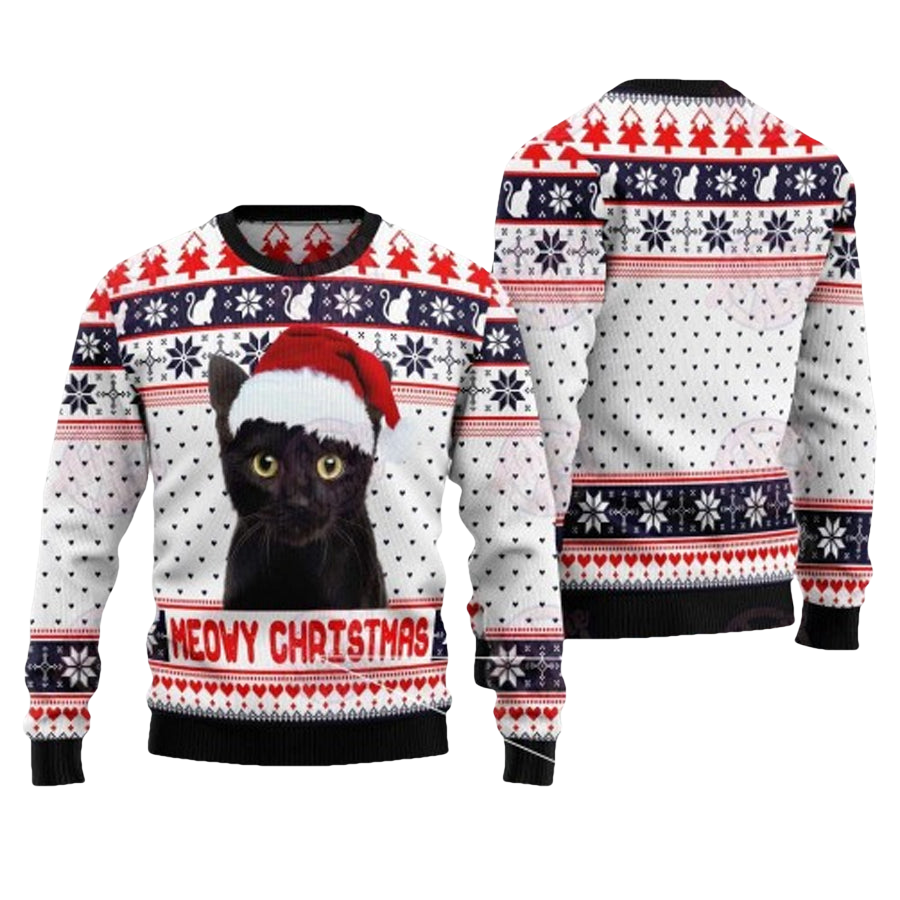 Meowy Black CatUgly Christmas Sweater - Moonbestprint