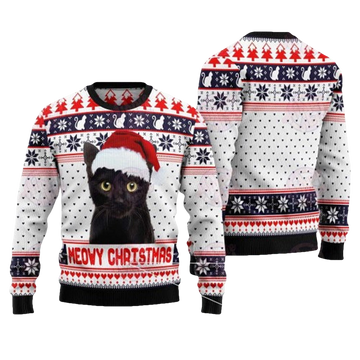 Meowy Black CatUgly Christmas Sweater - Moonbestprint
