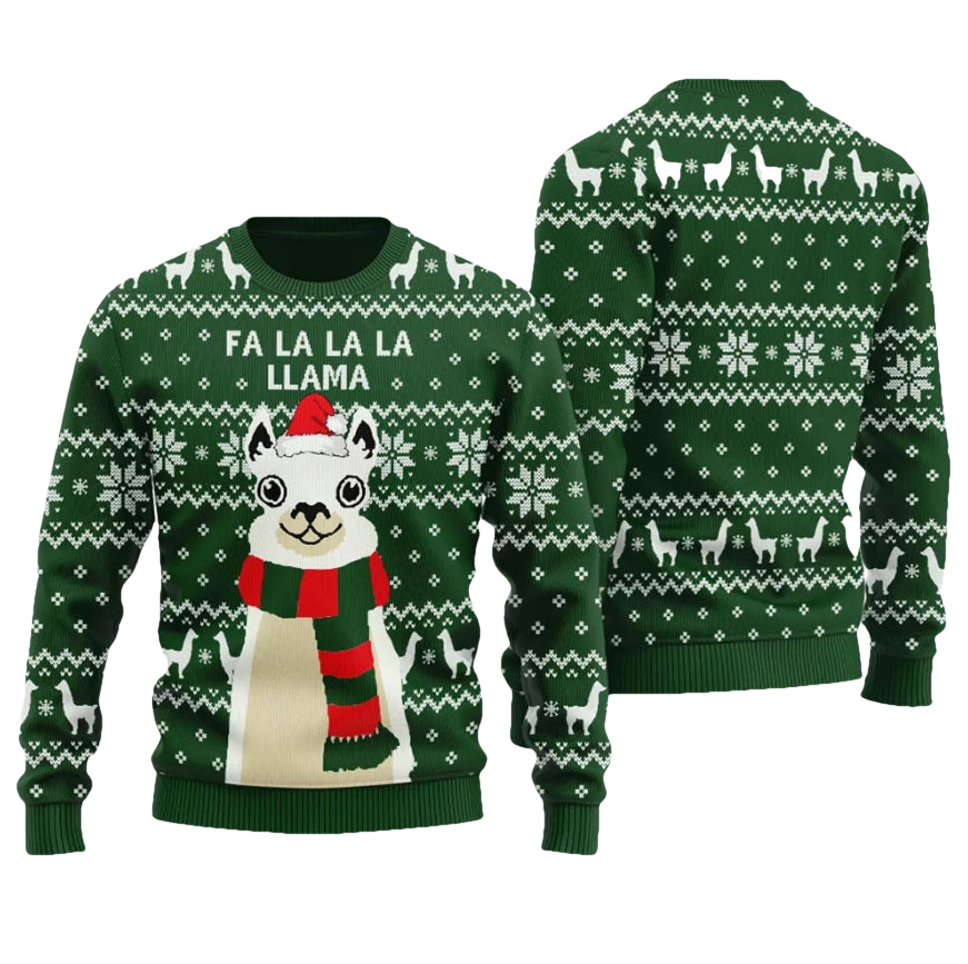 Llama Cute Green Ugly Christmas Sweater - Moonbestprint
