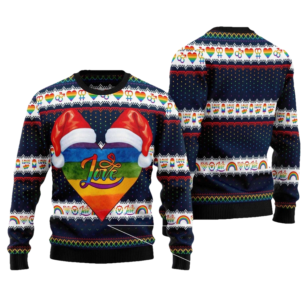 LGBT Heart Clause Hat Ugly Christmas Sweater - Moonbestprint