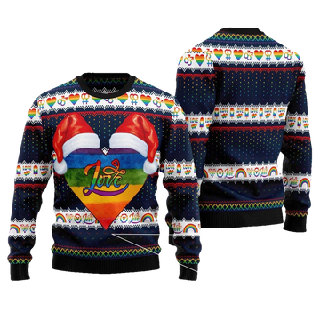LGBT Heart Clause Hat Ugly Christmas Sweater - Moonbestprint