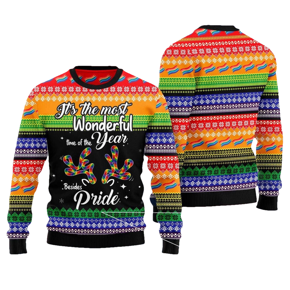 LGBT Beside Pride Wonderful Time Christmas Ugly Sweater - Moonbestprint