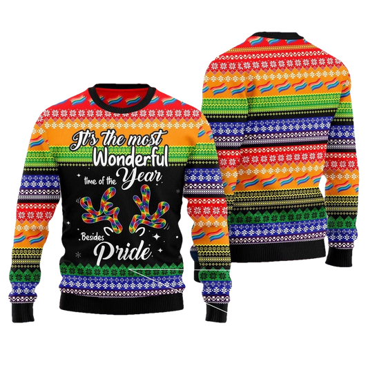 LGBT Beside Pride Wonderful Time Christmas Ugly Sweater - Moonbestprint
