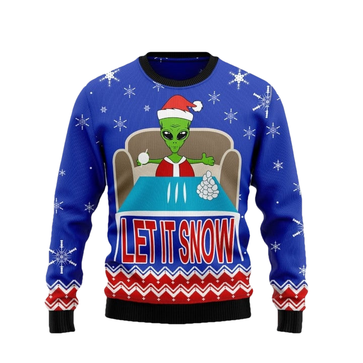 Let It Snow Alien Snowflower Ugly Christmas Sweater - Moonbestprint