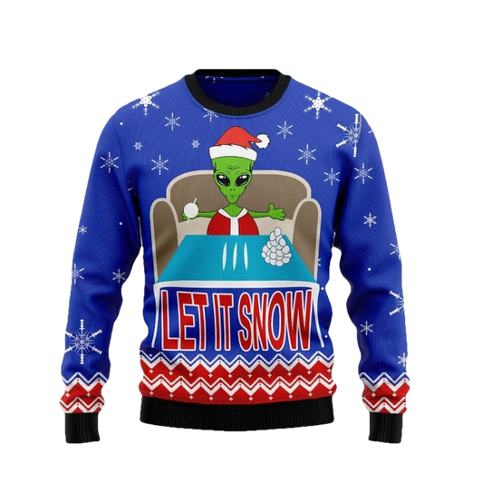 Let It Snow Alien Snowflower Ugly Christmas Sweater - Moonbestprint