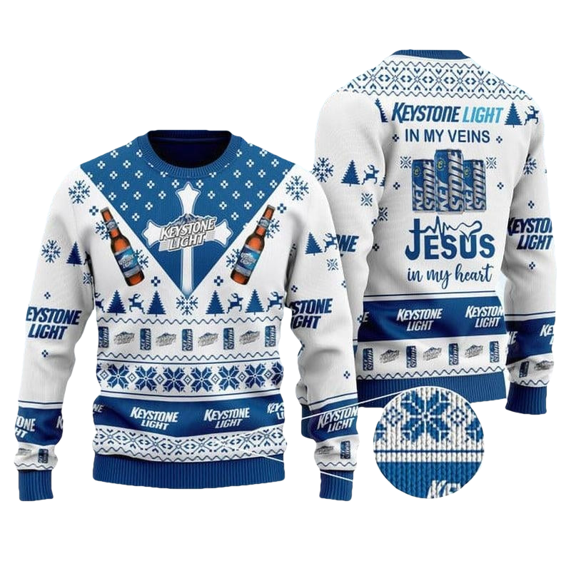 Keystone Light In My Veins Jesus In My Heart Ugly Sweater - Moonbestprint