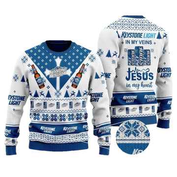 Keystone Light In My Veins Jesus In My Heart Ugly Sweater - Moonbestprint