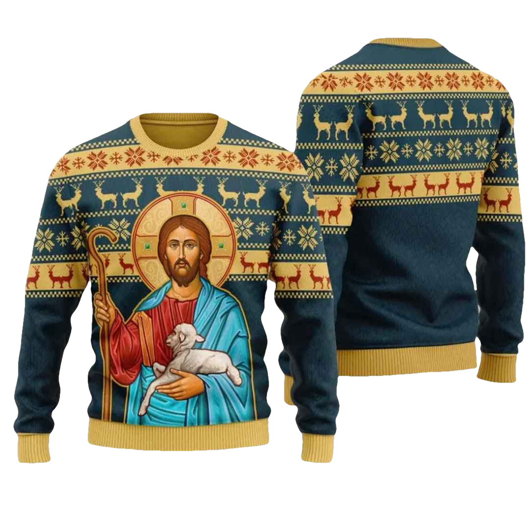 Jesus Hug Sheep Ugly Christmas Sweater - Moonbestprint