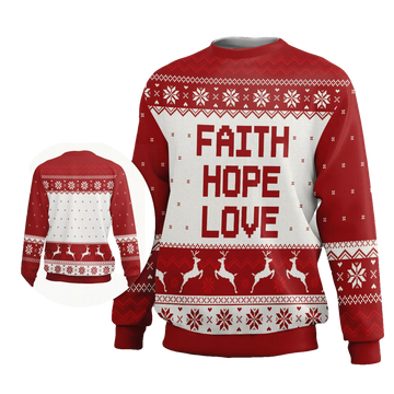 Jesus Faith Hope Love Ugly Christmas Sweater - Moonbestprint