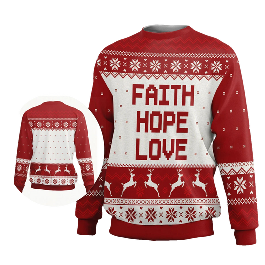 Jesus Faith Hope Love Ugly Christmas Sweater - Moonbestprint