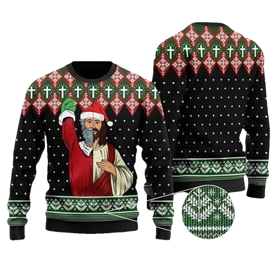 Jesus And Santa Claus Ugly Christmas Sweater - Moonbestprint