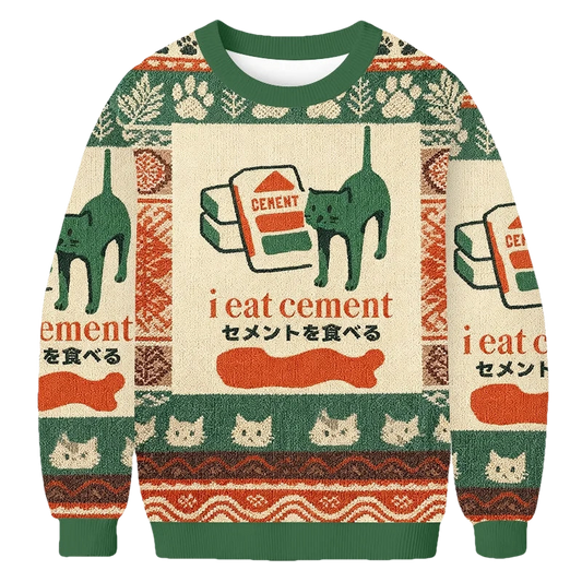 Japanese Cat I Eat Cement Ugly Sweater - Moonbestprint