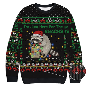Im Just Here For The Snachs Raccoon Ugly Xmas Sweater - Moonbestprint