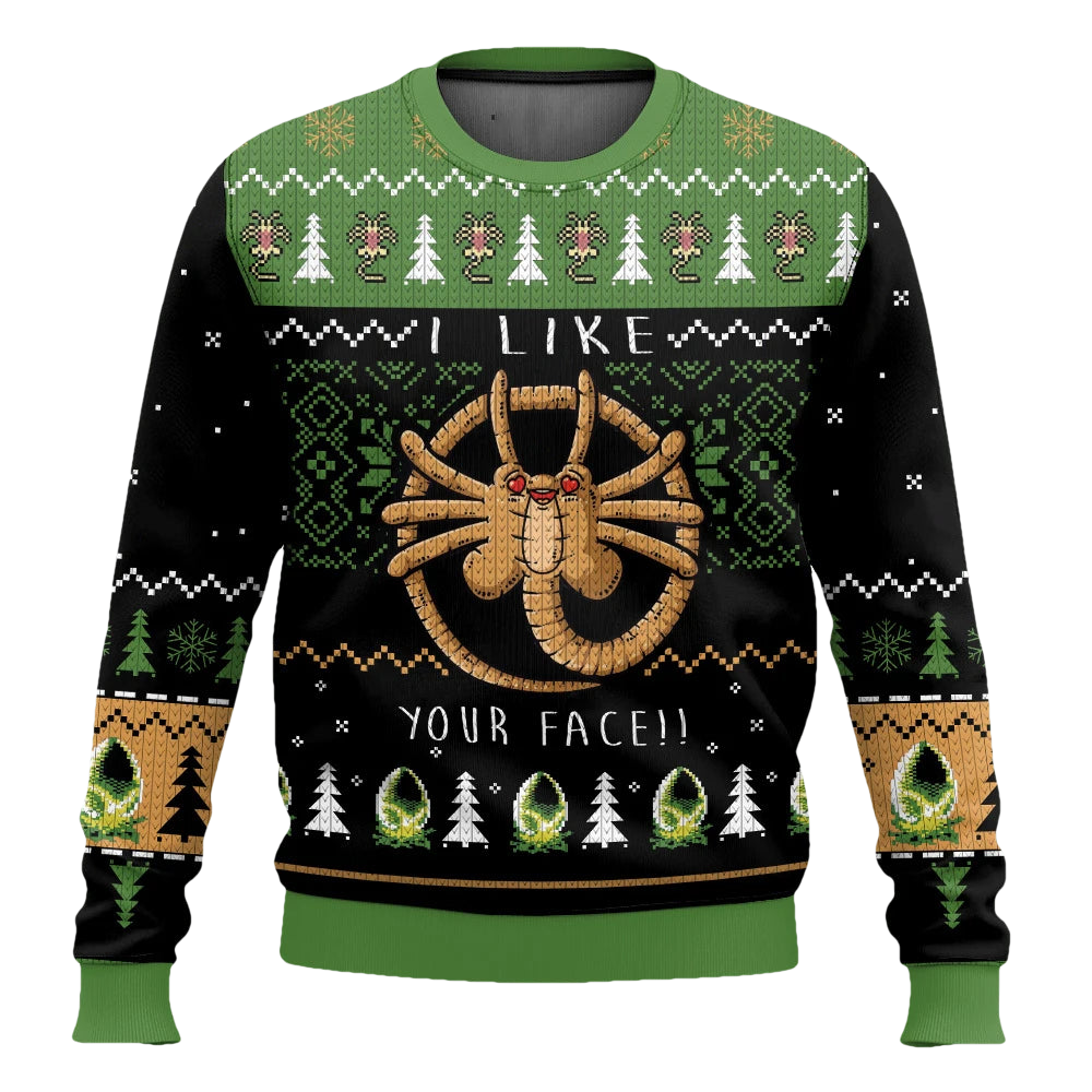 I Like Your Face Alien Facehugger Ugly Christmas Sweater - Moonbestprint