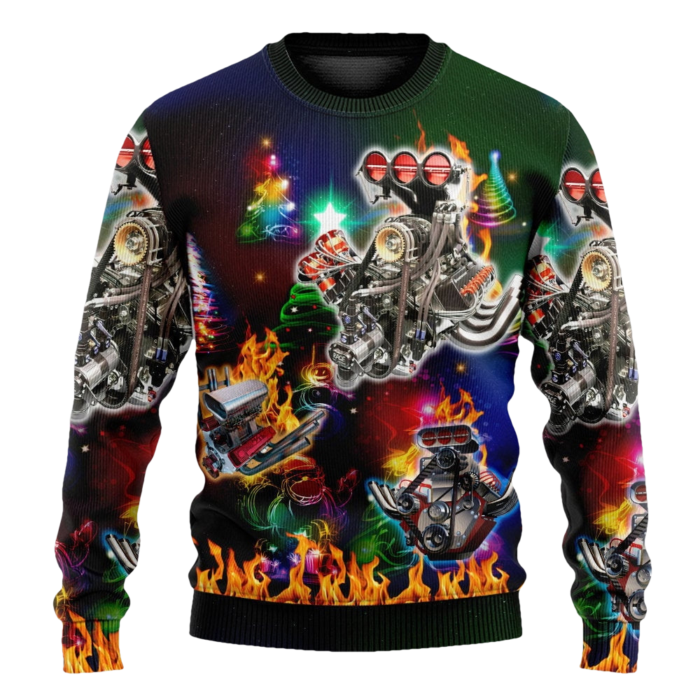 Hot Rod Christmas Tree Fire Ugly Sweater - Moonbestprint