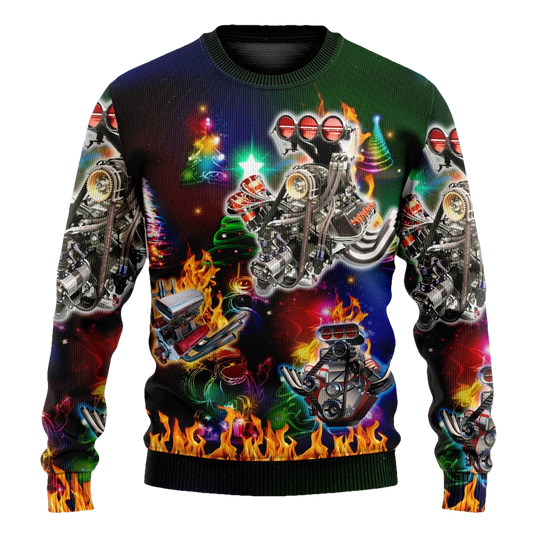 Hot Rod Christmas Tree Fire Ugly Sweater - Moonbestprint
