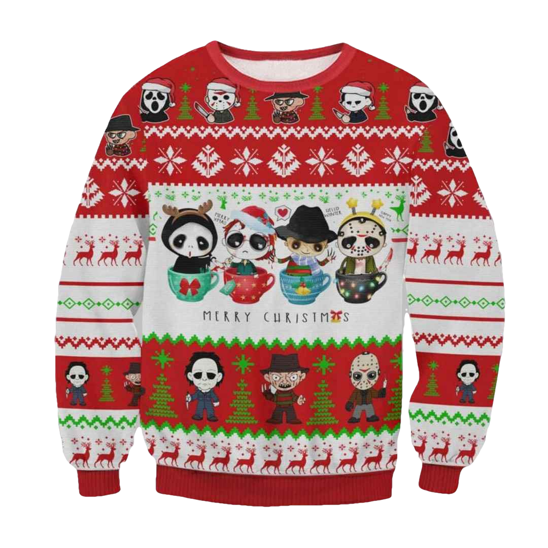 Horror Movie Cups Ugly Christmas Sweater - Moonbestprint