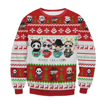 Horror Movie Cups Ugly Christmas Sweater - Moonbestprint