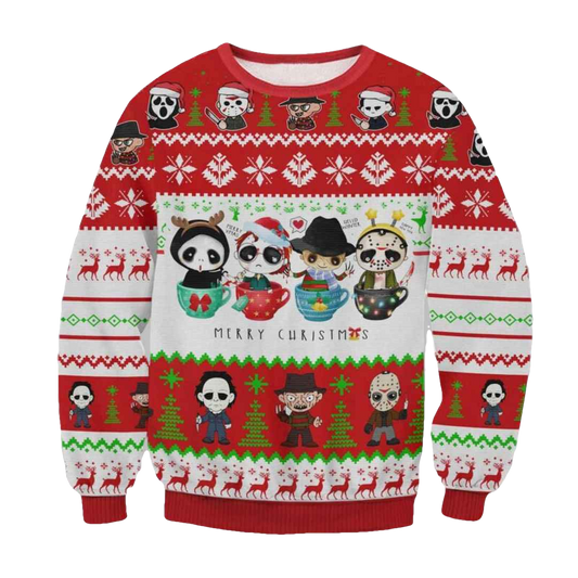 Horror Movie Cups Ugly Christmas Sweater - Moonbestprint