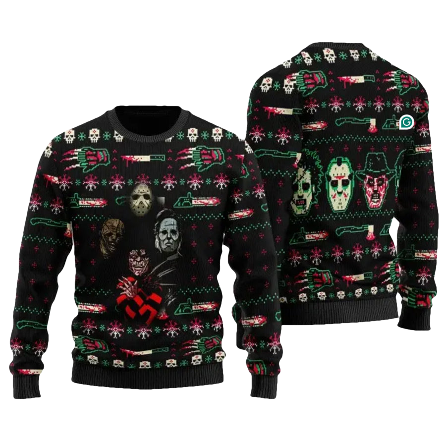 Horror Movie Characters Ugly Christmas Sweater - Moonbestprint