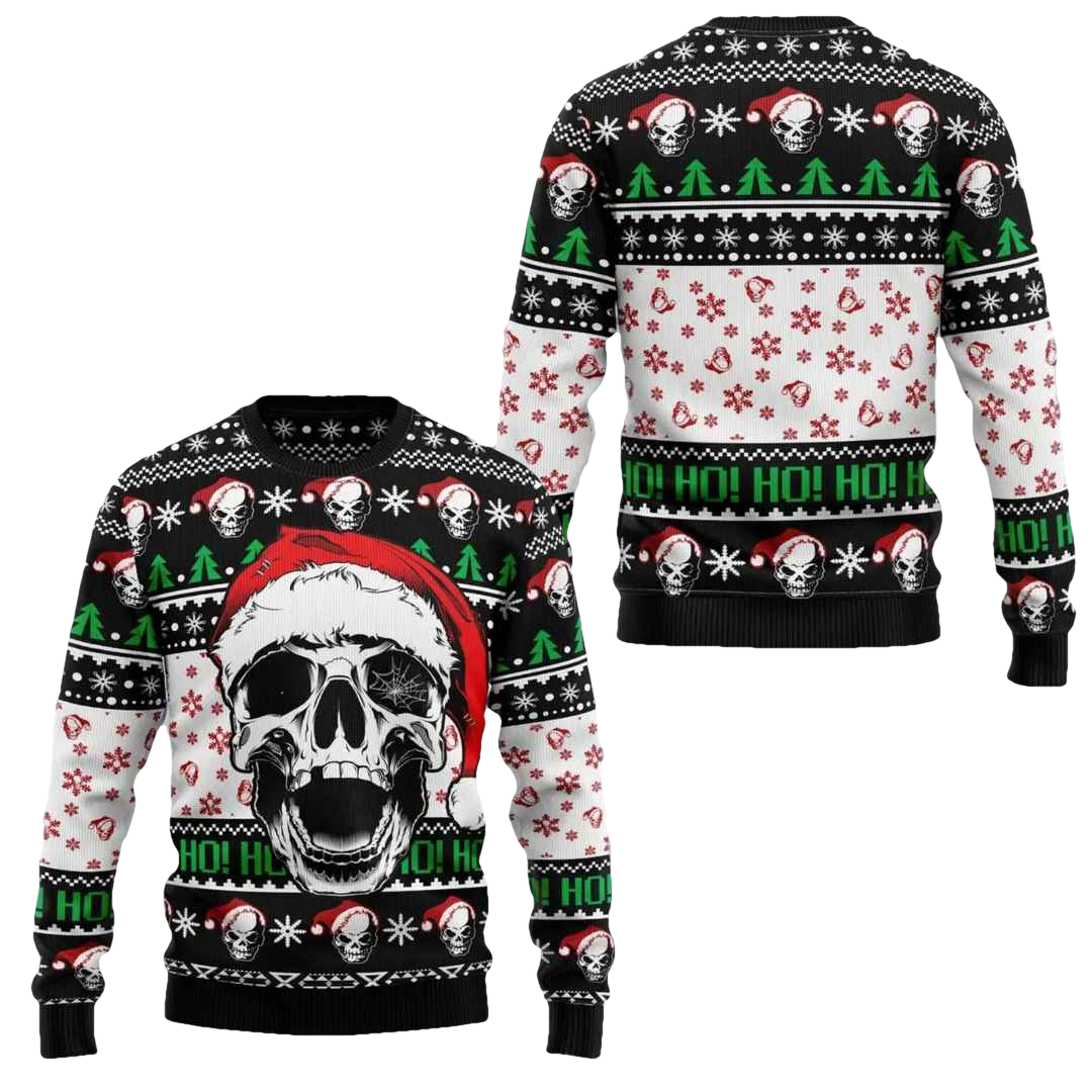 Hohoho Skeleton Skull Ugly Christmas Sweater - Moonbestprint
