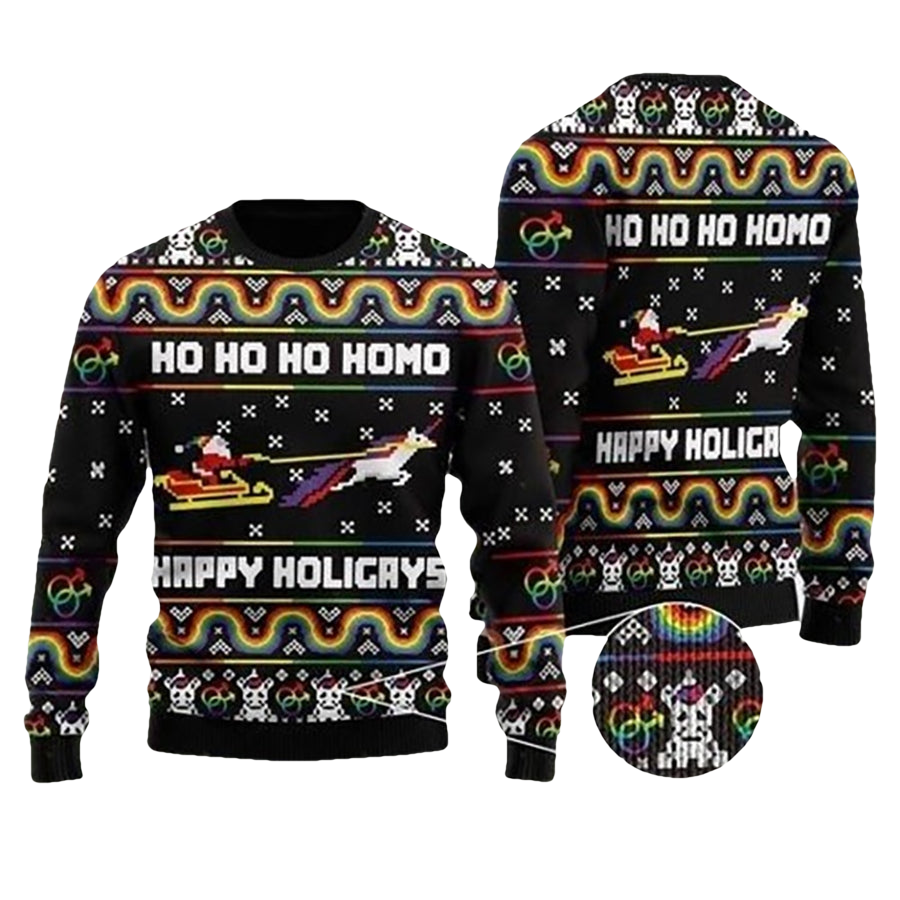 Ho Ho Ho Homo Happy Holigays LGBT Ugly Christmas Sweater - Moonbestprint