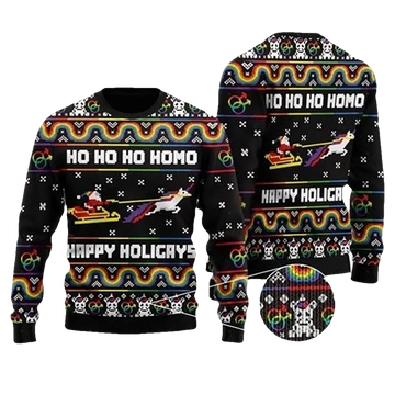 Ho Ho Ho Homo Happy Holigays LGBT Ugly Christmas Sweater - Moonbestprint