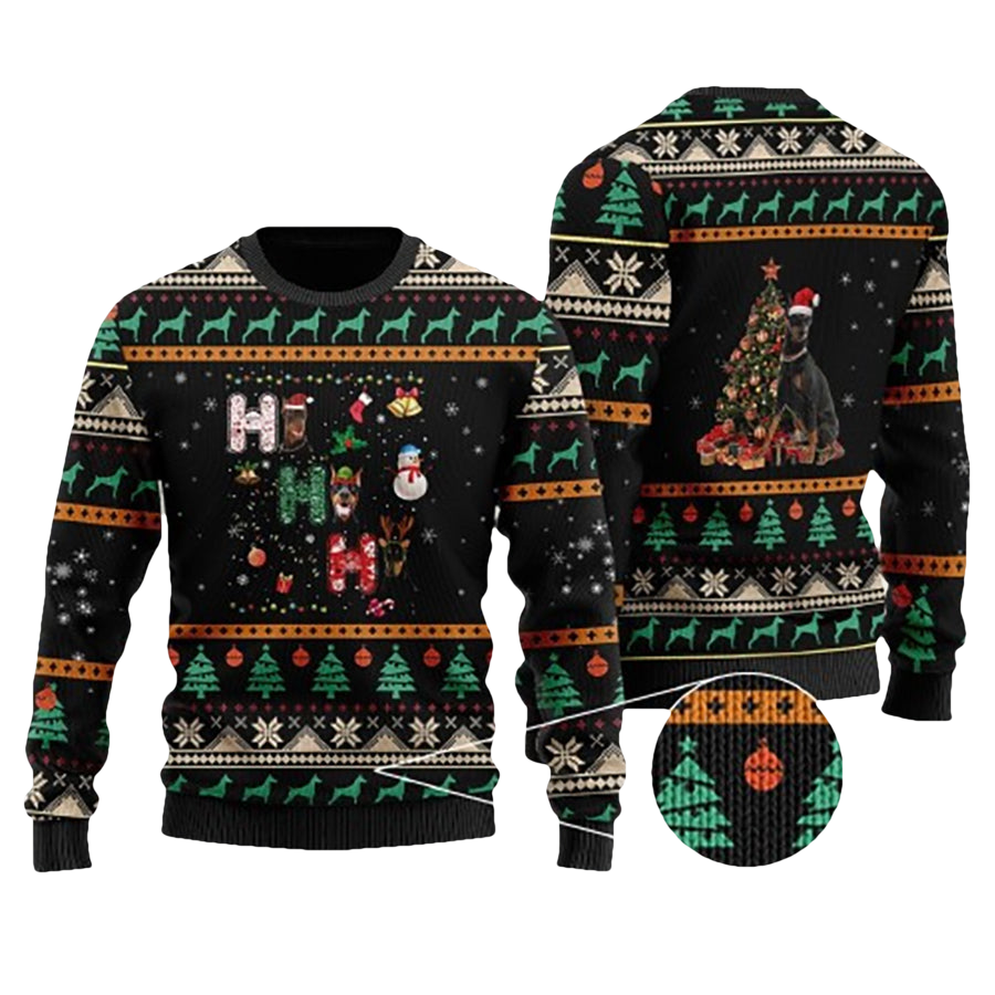 Ho Ho Ho Doberman Ugly Christmas Sweater - Moonbestprint