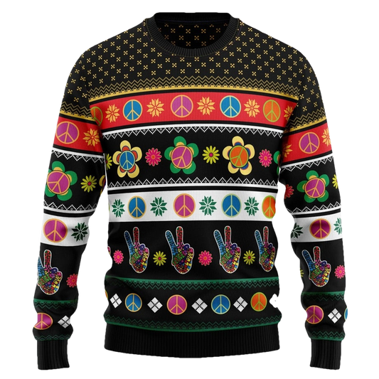 Hippie Peace Sign Ugly Christmas Sweater - Moonbestprint