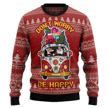 Hippie Car Dont Worry Be Happy Ugly Christmas Sweater - Moonbestprint